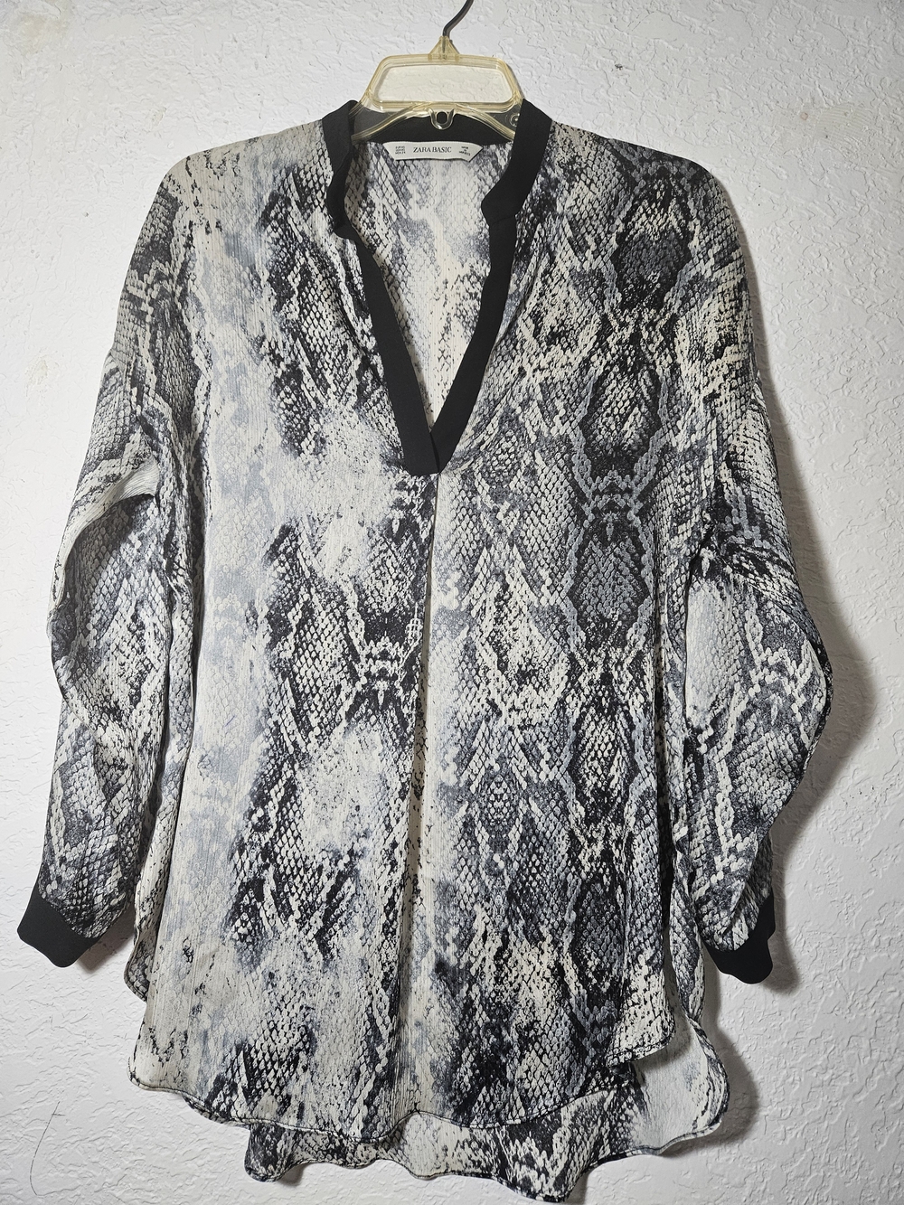 Zara Black and White Snake-Print V-Neck Tunic